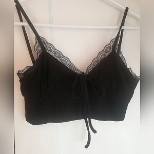 Zaful Bralette black tank top, lace trim, bow, size medium